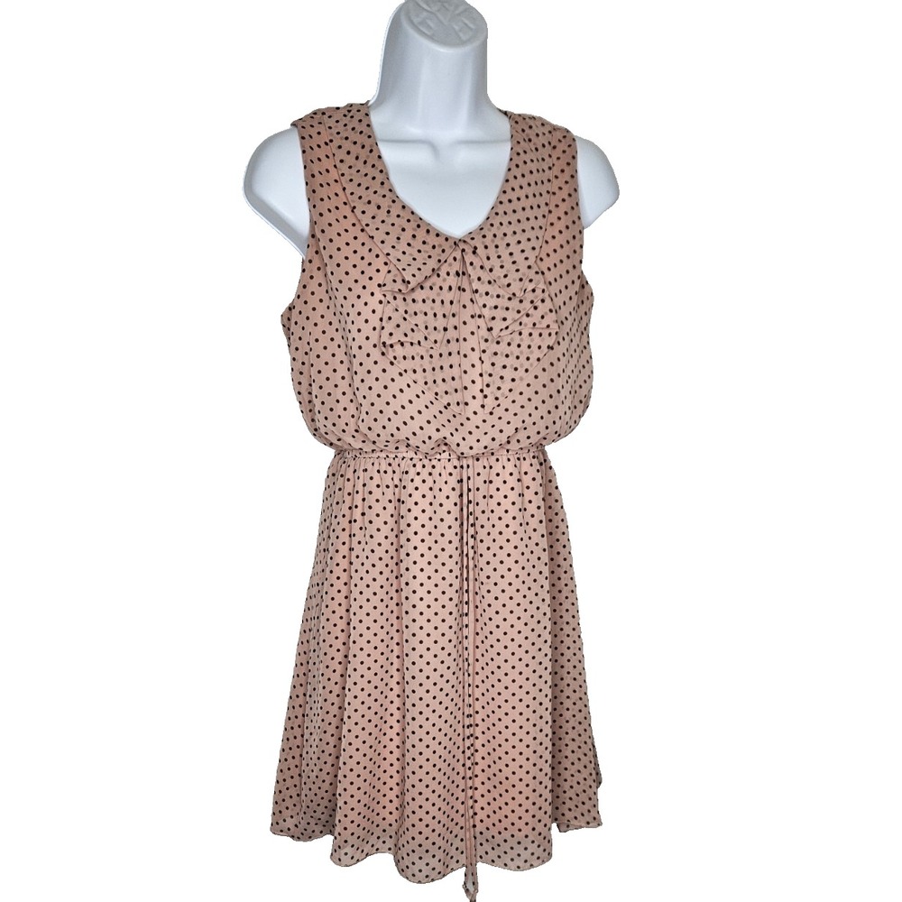 Sweet‎ Storm Pink Short Blouson Dress With Black Polka Dots